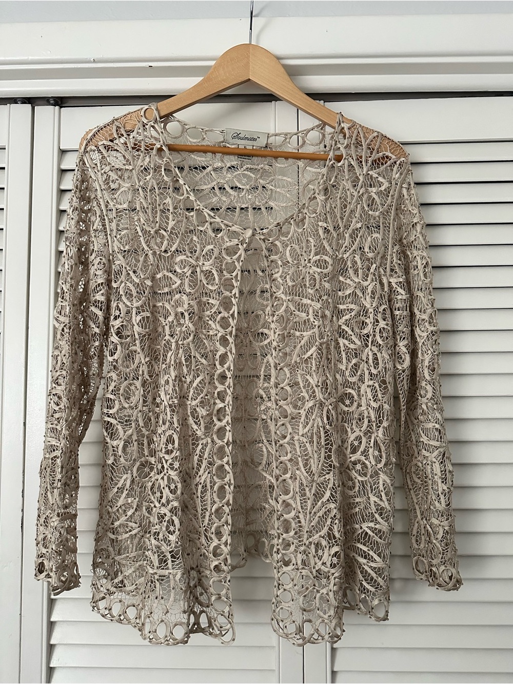 Soulmates Cream Crochet Lace Silk Jacket - Picture 3 of 8